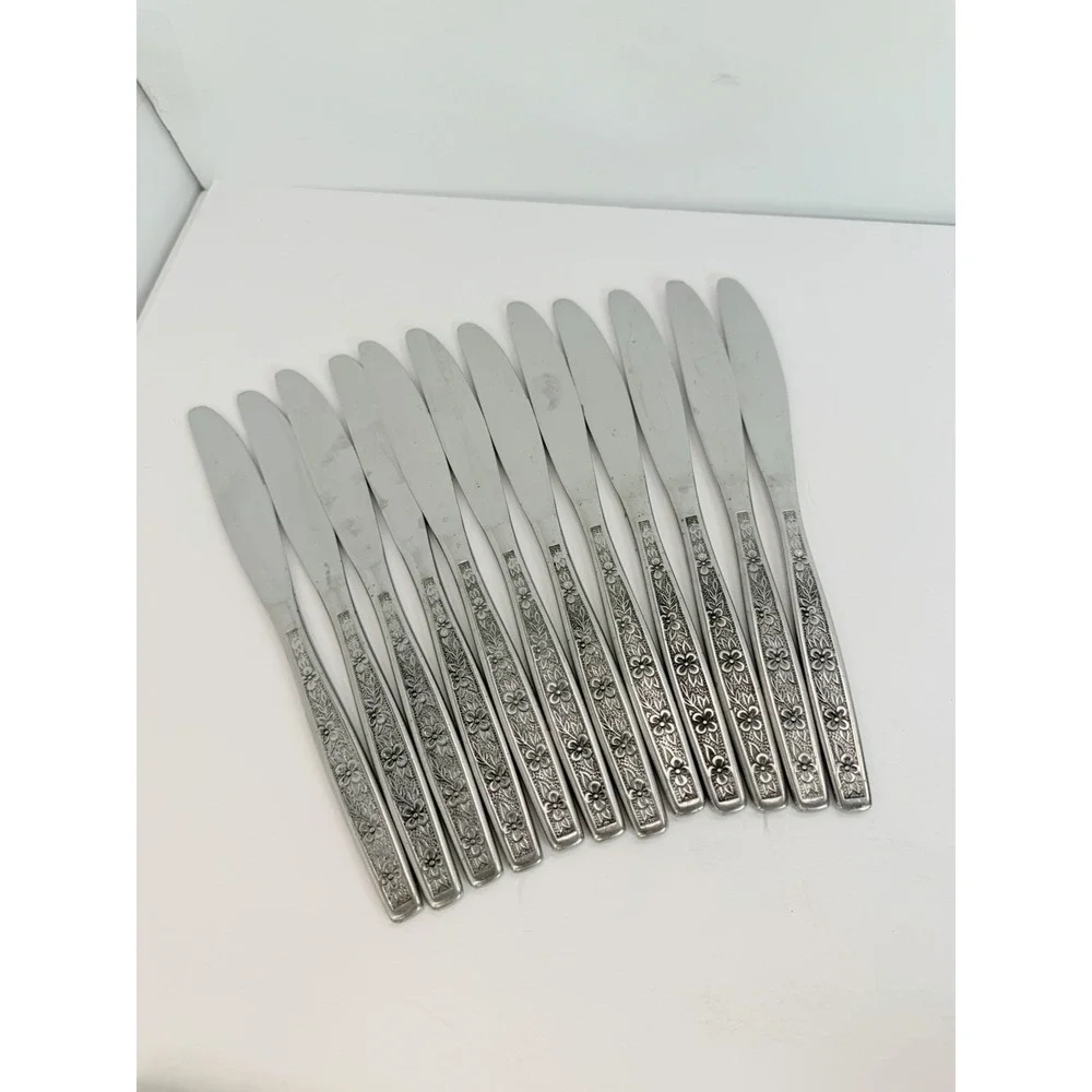 Stanley Roberts La Spana Stainless Embossed Flowers Lot of 12 Dinner Knives